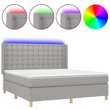 Cumpara ieftin Pat cu arcuri, saltea si LED, gri deschis, 180x200 cm, textil