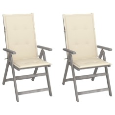 vidaXL Scaune grădină rabatabile cu perne, 2 buc., lemn masiv acacia 3064700