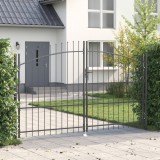 vidaXL Poarta de grădină cu v&acirc;rf lance, deschidere dublă, gri 175x300 cm pe bază de oțel