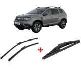 Cumpara ieftin Set 3 stergatoare DACIA DUSTER (PYM_, PYN_) din 2023, pentru parbriz si luneta fata si spate auto, Bosch Twin, din cauciuc siliconat rezistent, DACIA