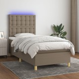 vidaXL Pat cu arcuri, saltea și LED, gri taupe, 80x200 cm, textil 3135713