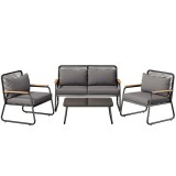 Set de lounge pentru grădină pentru 4 persoane, Negru | Aosom Romania