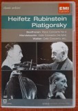 Heifetz, Rubinstein, Piatigorski. DVD cu inregistrari vechi. Compozitii de Beethoven, Debussy, Chopin