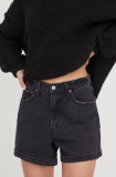 Cumpara ieftin Abercrombie &amp; Fitch pantaloni scurti jeans femei, culoarea negru, neted, high waist