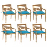 vidaXL Scaune Batavia cu perne, 6 buc., lemn masiv de tec 3073326