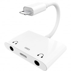 Adaptor 3 in 1 de la Lightning la 2 x Jack Mama 3,5mm, Lightning Charging foto