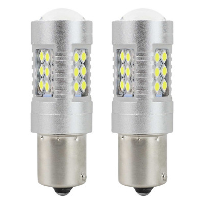 Bec Led 24SMD 3030 12/24V Frana semnalizare ceata 1156 P21W BA15s Canbus 2buc - Alb Garage AutoRide foto