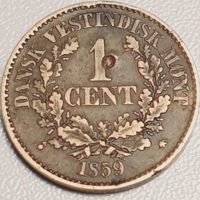 3302 Indiile de Vest Daneze 1 cent 1859 Frederik VII km 63 foto