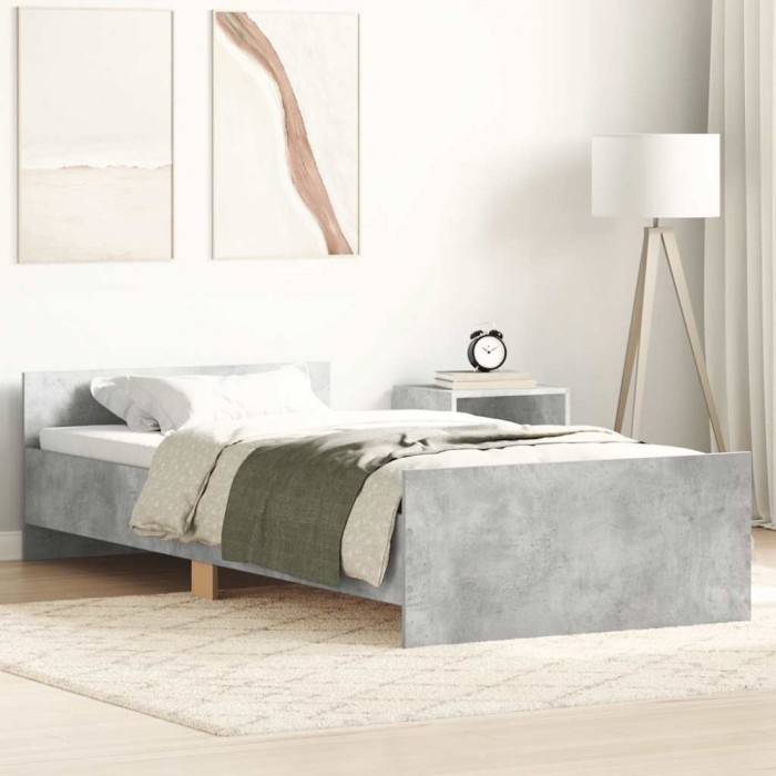 vidaXL Cadru de pat mic single, gri beton, 75x190 cm, lemn prelucrat 835949