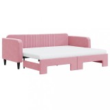Cumpara ieftin Pat de zi cu extensie si saltea, roz, 90x200 cm, catifea