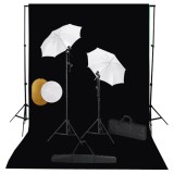 Set studio foto cu lampi, umbrele, fundal si reflector