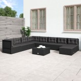 Cumpara ieftin Set mobilier de grădină cu perne, 9 piese, negru, poliratan