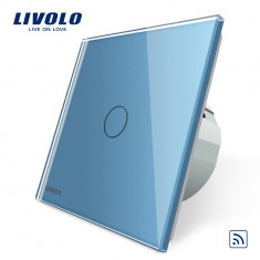 Intrerupator simplu wireless cu touch Livolo din sticla, Albastru foto