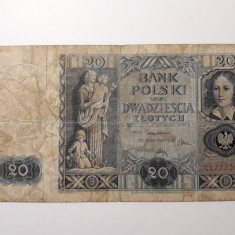 BANCNOTA VECHE POLONIA - 20 ZLOTI 1936