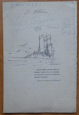 Meniu ; Scoala de pescarie si piscicultura Giurgiu , Masa Pescareasca , Mai 1928 foto