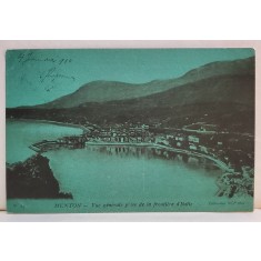 MENTON - VEDERE GENERALA LUATA DE LA FRONTIERA ITALIEI , CARTE POSTALA ILUSTRATA , 1910