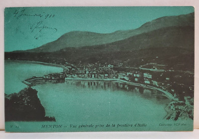 MENTON - VEDERE GENERALA LUATA DE LA FRONTIERA ITALIEI , CARTE POSTALA ILUSTRATA , 1910 foto