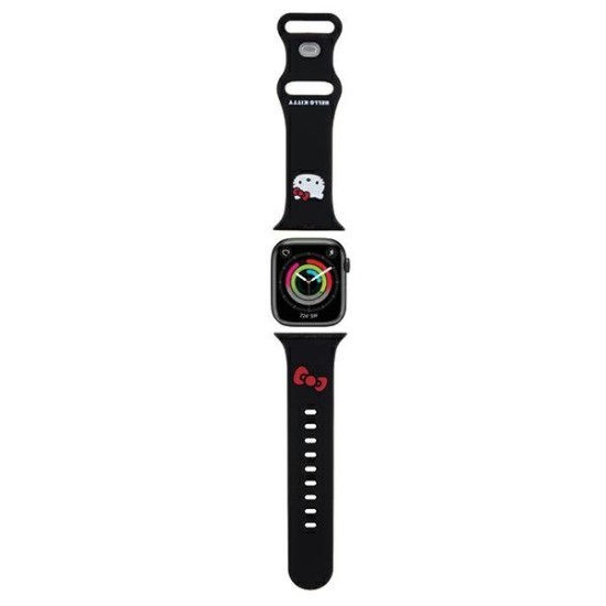 Curea pentru Apple Watch 1/2/3/4/5/6/7/8/9/10/SE/SE 2 (38/40/41/42mm) - Hello Kitty Strap Silicone Kitty Head (HKAWMSCHBLK) - Black