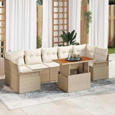 vidaXL Set de canapele pentru grădină 8 pcs Bej Rattan poli foto