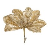 Floare decorativa de Craciun aurie cu margele transparente si glitter, cu clips, 20 cm, CMCLASS