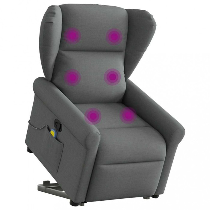 vidaXL Fotoliu de masaj rabatabil cu ridicare, gri &icirc;nchis, textil