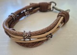 Zgardă de lux c&acirc;ini Gabi Weisner originală, piele textură stingray și leopard, 42 cm