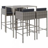 Cumpara ieftin Set mobilier bar de gradina, cu perne, 5 piese, gri, poliratan
