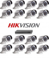 Kit nvr 16 canale video 8 PoE 16 camere ip exterior Hikvision foto