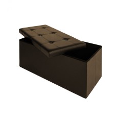 Banca 2 locuri cu spatiu depozitare, 80 L, Pliabil, Piele ecologica,Maro, 80 x 40 x 40 cm