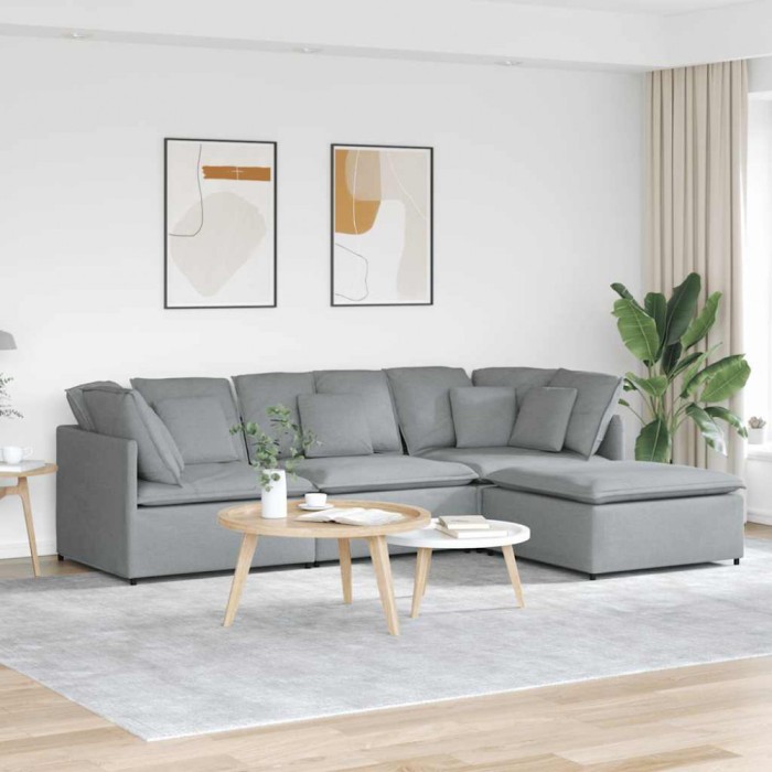 vidaXL Canapea modulară cu taburet și perne, textil, gri deschis
