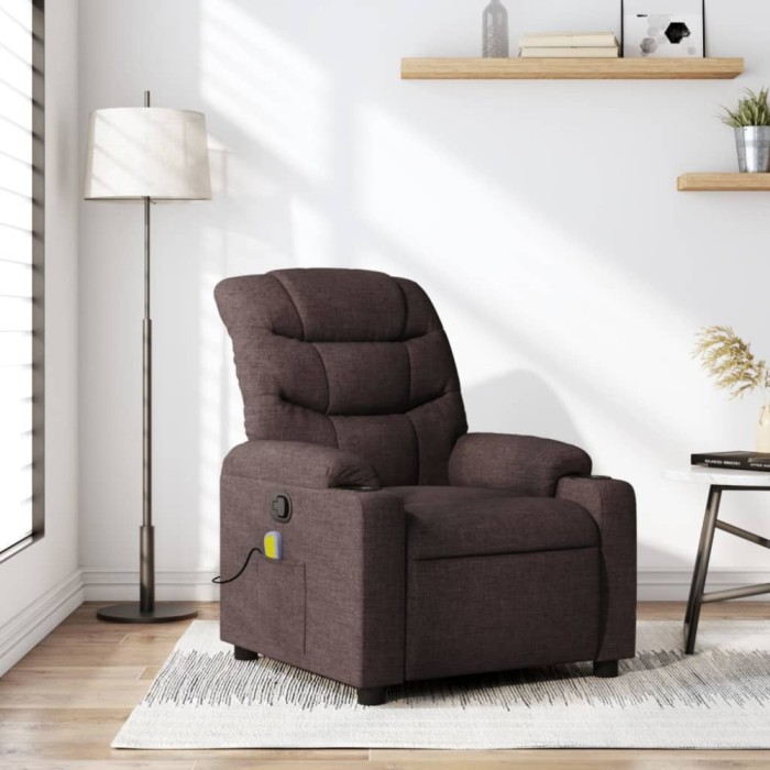 vidaXL Fotoliu de masaj rabatabil, maro &icirc;nchis, material textil