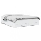 Cadru pat cu sertare alb extralucios 140x200 cm, lemn prelucrat, DKD Home Decor