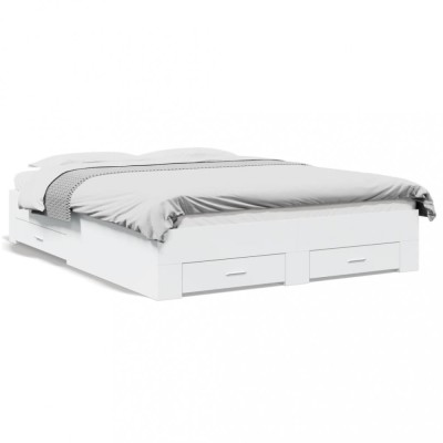 Cadru pat cu sertare alb extralucios 140x200 cm, lemn prelucrat foto