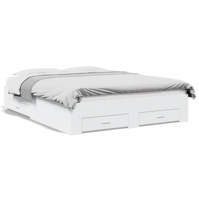 Cadru pat cu sertare alb extralucios 140x200 cm, lemn prelucrat