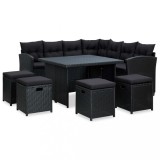 Cumpara ieftin Set mobilier de grădină cu perne, 6 piese, negru, poliratan