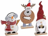Set 3 figurine Craciun lemn textil multicolor cm 13 x 5 x 36 H