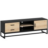 HOMCOM dulap TV cu ușă, 2 sertare, compartimente deschise, raft reglabil, Negru | Aosom Romania