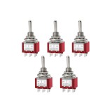 &Icirc;ntrerupător mini toggle Heschen momentar DPDT 6-poli 2A 250V pachet de 5 &ndash; roșu
