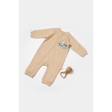 Salopeta cu fermoar, Two thread, BabyCosy, 100% bumbac organic, Stone (Marime: 9-12 luni)
