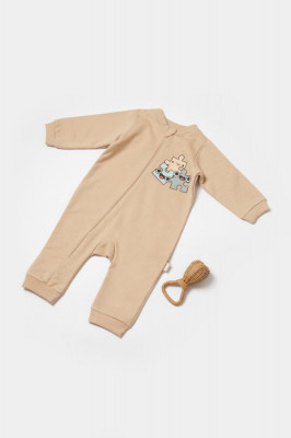 Salopeta cu fermoar, Two thread, BabyCosy, 100% bumbac organic, Stone (Marime: 12-18 Luni) foto