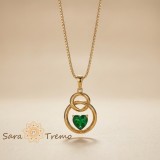 Colier Inima Smaraldului , Colier placat cu aur cu pandantiv inima verde