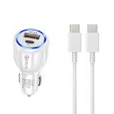 Cumpara ieftin Kit adaptor auto pentru incarcare telefon cu tehnologia Qualcomm Fast Charging plus cablu USB Tip C la Tip C cu putere de 20W PD.