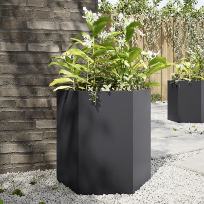 vidaXL Jardiniere de grădină, 2 buc. negru 46x40x45 cm oțel hexagonală 851109 foto