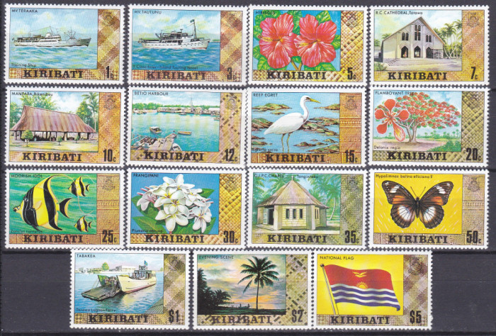 DB1 Vapoare Fauna Flora Pasari Pesti Fluturi Uzuale 1979 - 80 Kiribati 15 v. MNH