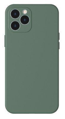 Husa iPhone 12 Pro din silicon, silk touch, interior din catifea cu decupaje pentru camere, Verde inchis foto