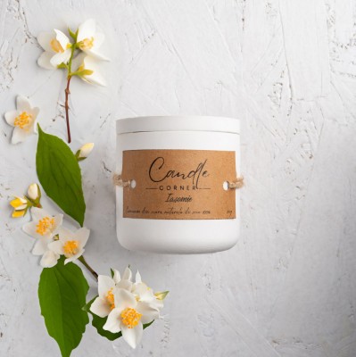Lumanare parfumata handmade din ceara naturala de soia 100%, aroma Iasomie, Recipient ceramic, 150 g foto