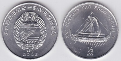 Corea de Nord 1/2 chon 2002 FAO UNC Corabie Vikinga foto
