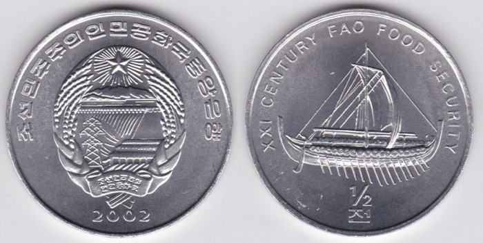 Corea de Nord 1/2 chon 2002 FAO UNC Corabie Vikinga