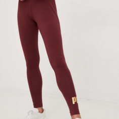 Puma colanți Essentials+ Metallic femei, culoarea bordo, cu imprimeu 848307