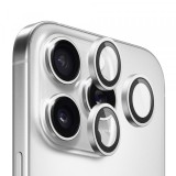 Folie de protectie Camera Spate Blueo Metal Frame pentru Apple iPhone 16 Pro Max / 16 Pro, Sticla Securizata, Set 3 bucati, Argintie